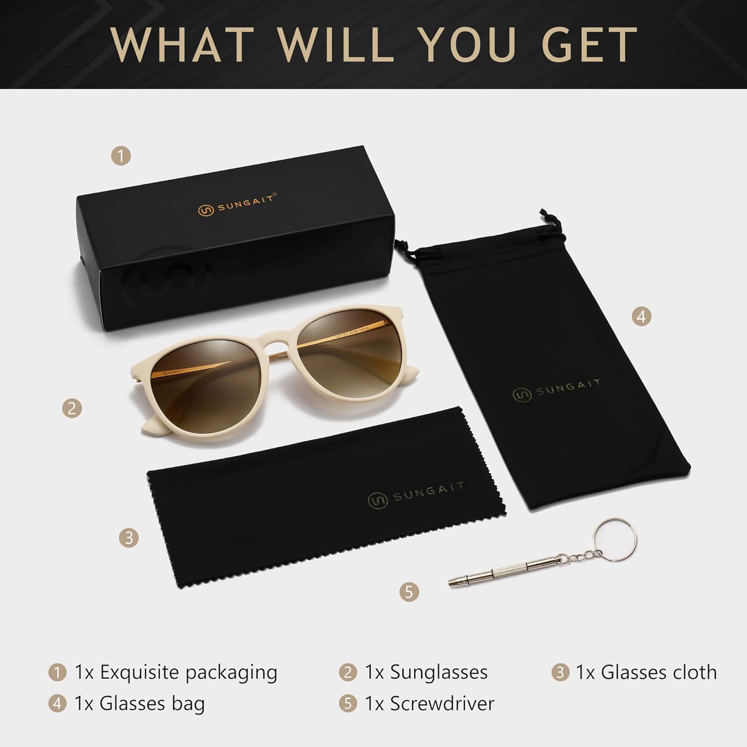 Vista 6 de SUNGAIT Gafas de sol redondas vintage para mujeres y hombres, estilo clásico retro