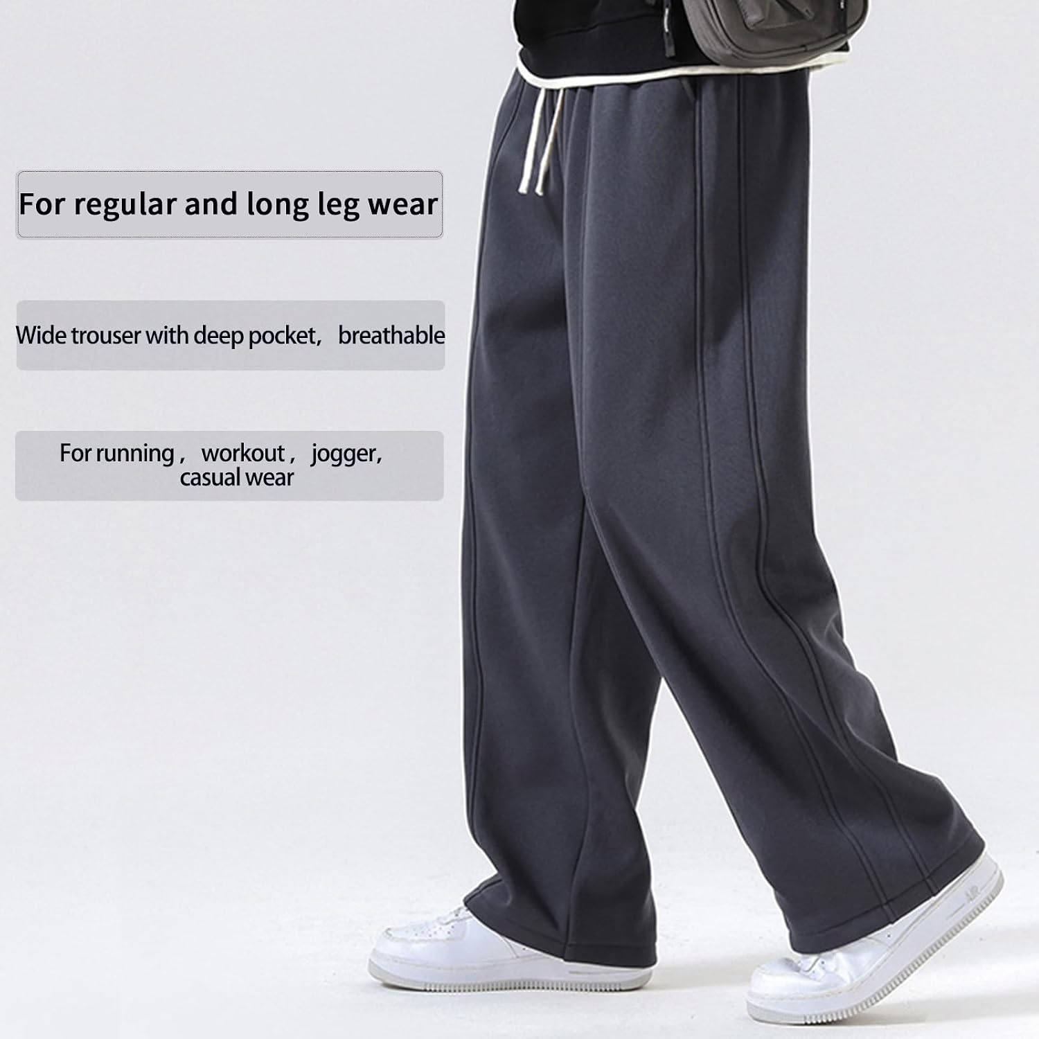 SHAGGA Baggy Open Hem Sweatpants for Men, Elastic Waist Drawstring Athletic Pants with Pockets for Gym Running Casual Lounge