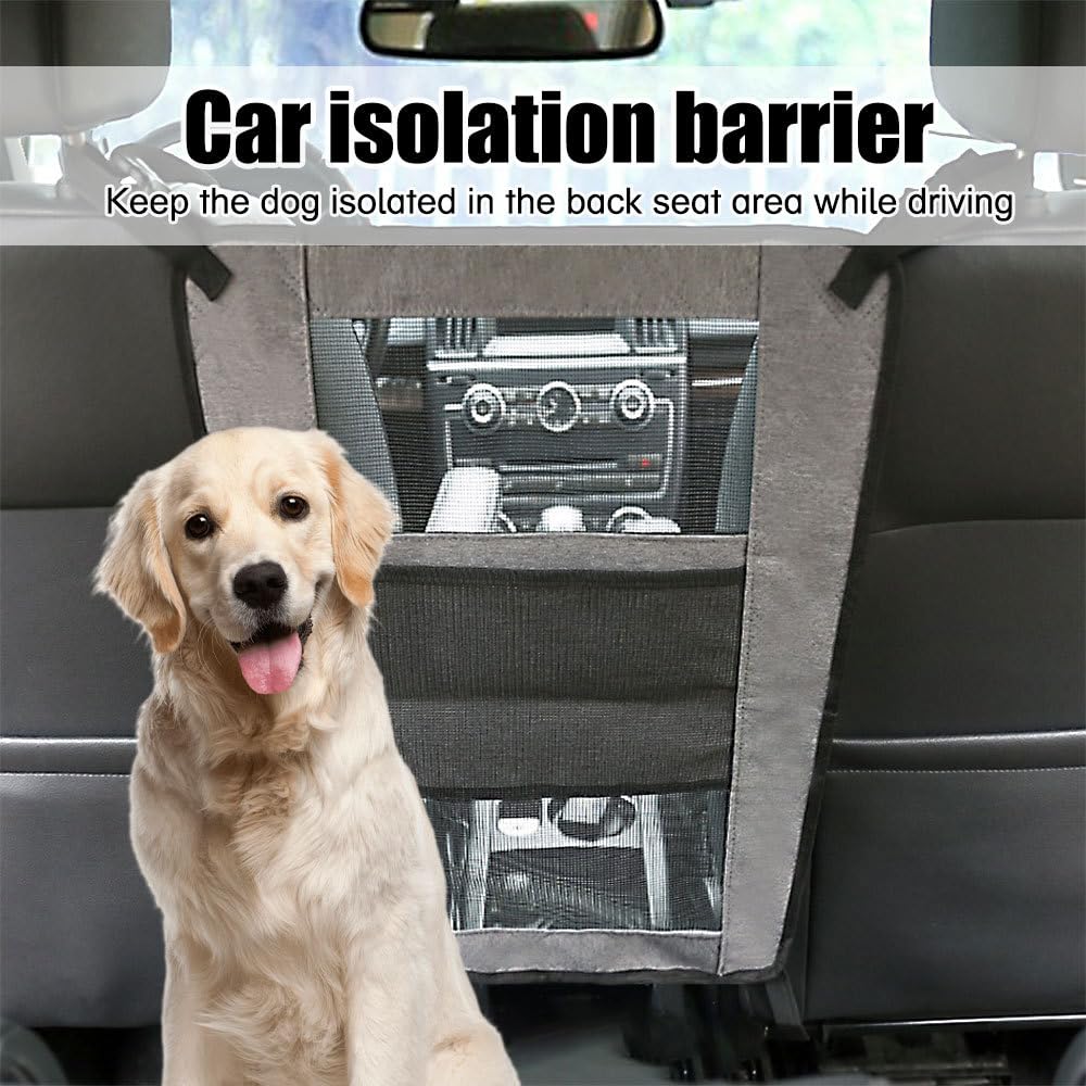 MiOYOOW Car Dog Guard, Wear Resistant Pet Car Barrier with Storage Pocket Adjustable Breathable Net Boot Divider for Most Vehicles - Image 2