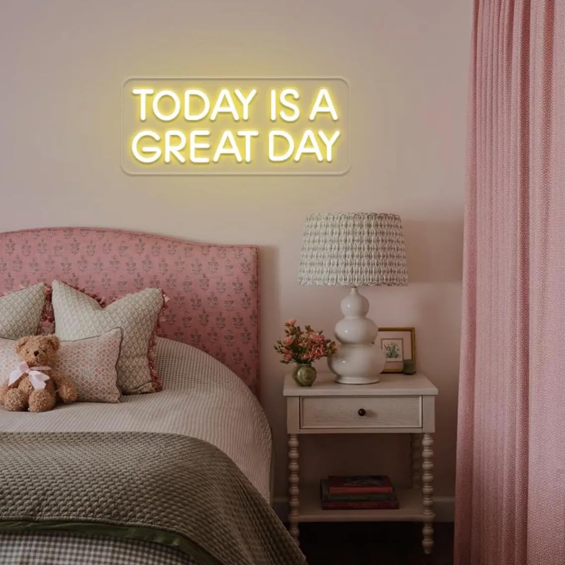 'Today Is a Great Day' neonowy znak pozytywne wibracje, dekoracja ścienna biura