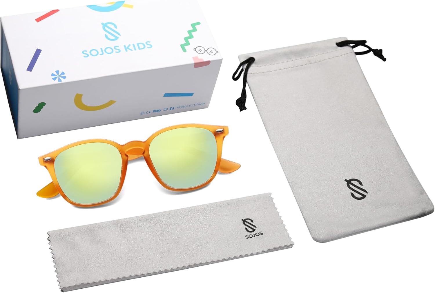 SOJOS Retro Kids Square Polarized Sunglasses for Girls Boys Age 3-10 UV400 Protection De Sol Gafas SK5616
