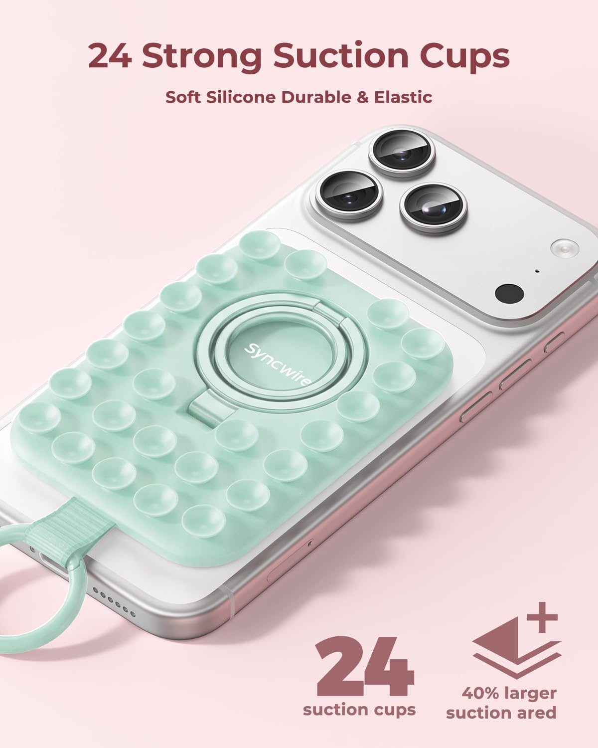 Syncwire Magnetic Suction Phone Mount for MagSafe, Silicone Octo Cup Buddy Sticky Grip Ring Holder, Hands-Free/Selfie/Video for TikTok & Instagram Influencer/Creator, iPhone Compatible,Mint Green