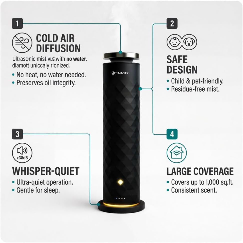 Essential Oil Diffuser Bundle - Cordless Waterless Diffuser for Home, Office, Car, Bathroom – USB Rechargeable Remote Control Portable Nebulizer Aromatherapy Diffusers – 1,100Sq. Ft. Coverage