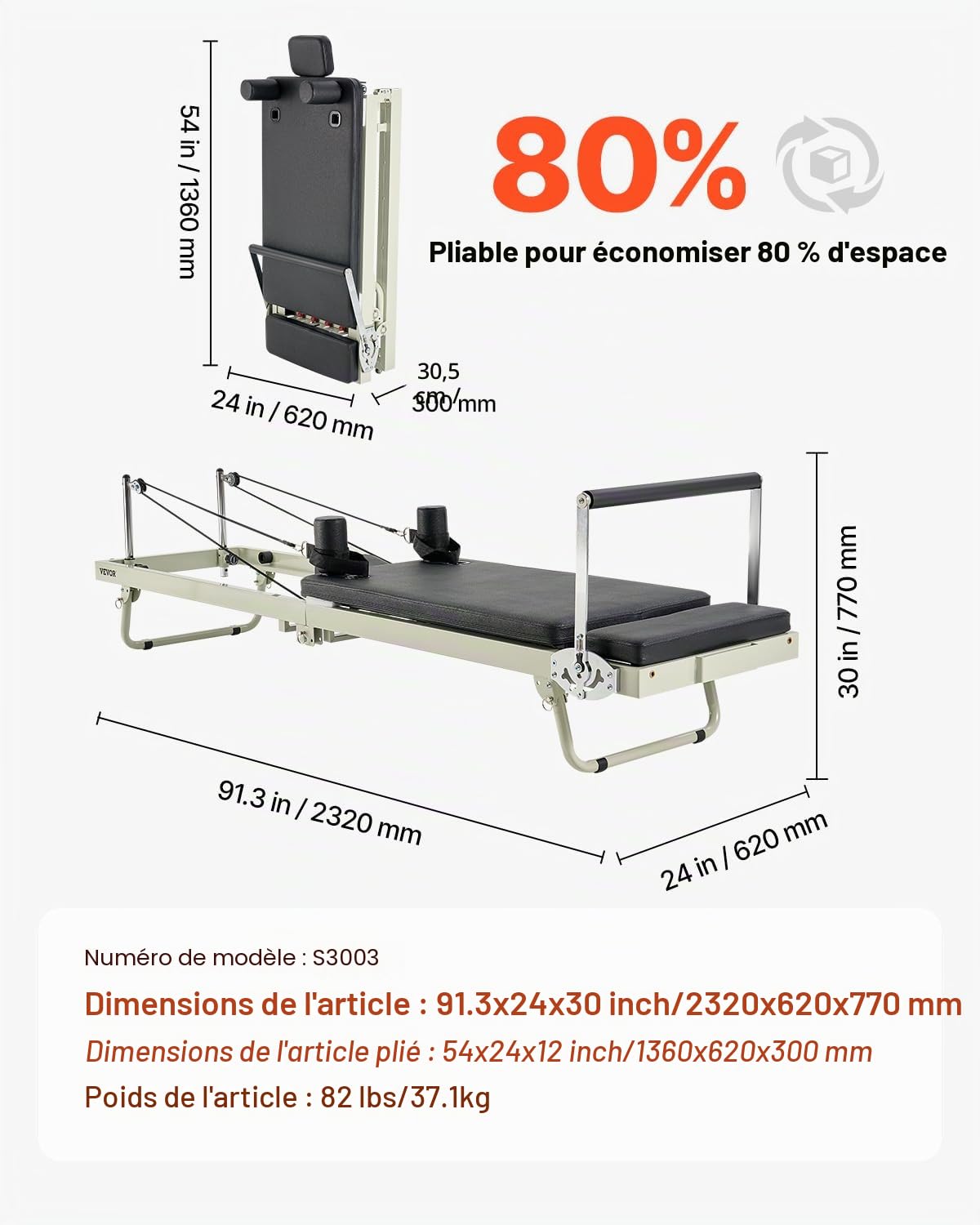 VEVOR, Réformateur Pilates Pliant Unisexe Adulte
