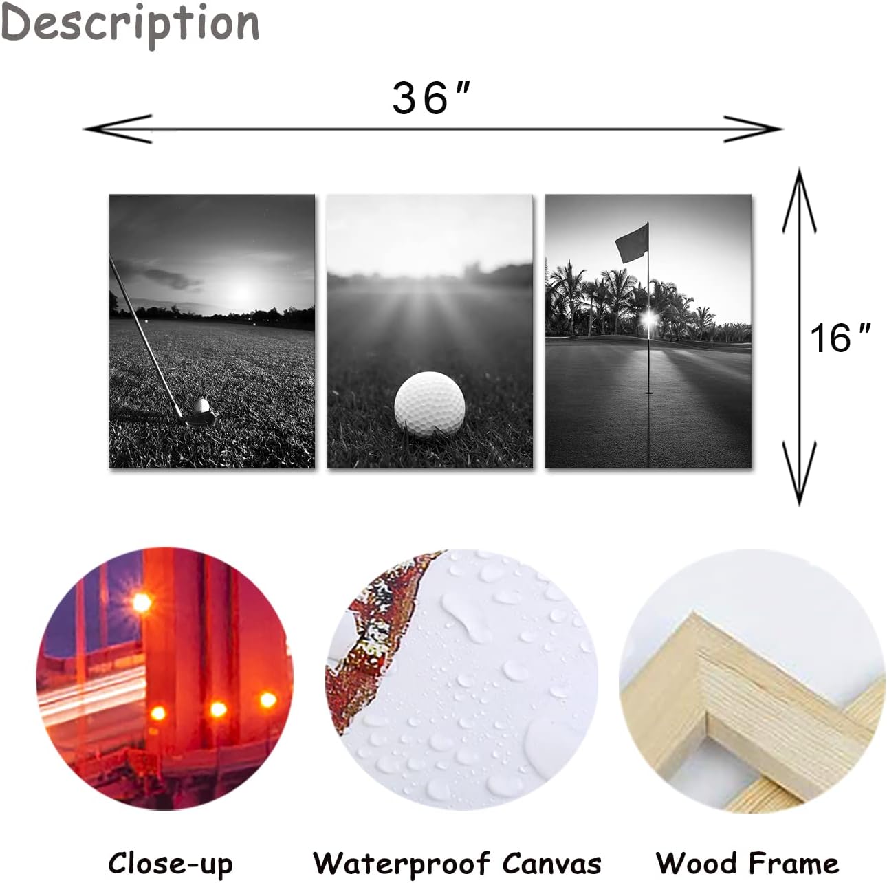 Artmyharbor Golf Canvas Wall Art for Living Room Decor Black White Golf Course Sport Picture Golfing Office Wall Decor - Image 6