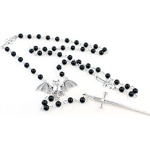 Xinsheinelry Ankh Black Beads Bat Necklace Punk Cool Long Rosary Beaded Necklace Gothic Seater Chain Chain For Men