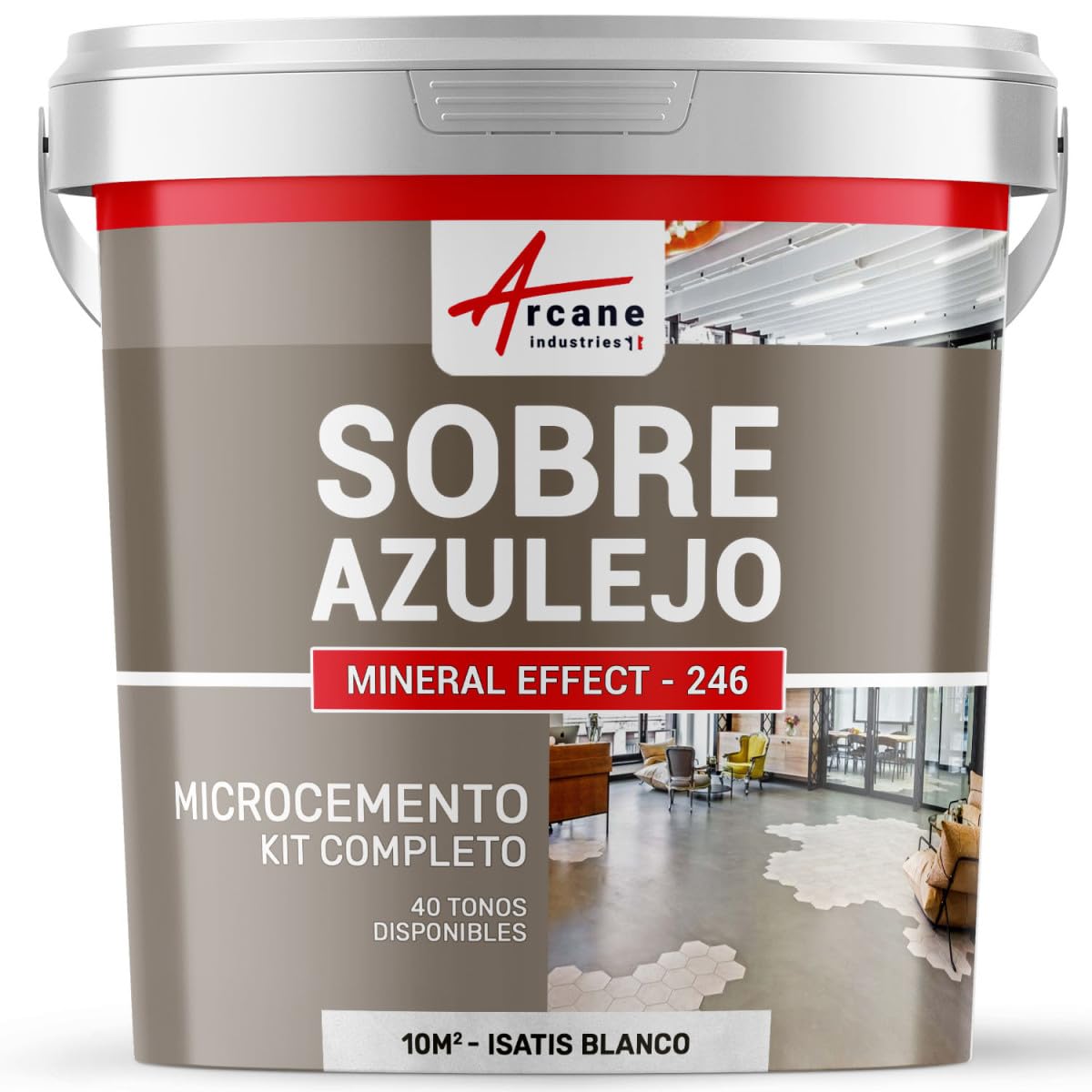 KIT DE HORMIGÓN PULIDO PARA AZULEJOS - 10 m² (para 2 capas) Isatis Blanco - ARCANE INDUSTRIES | Cocina, Cuarto de baño, Encimera, Gancho reforzado, Anti-manchas, Resistente, Kit completo - Arcane Industries