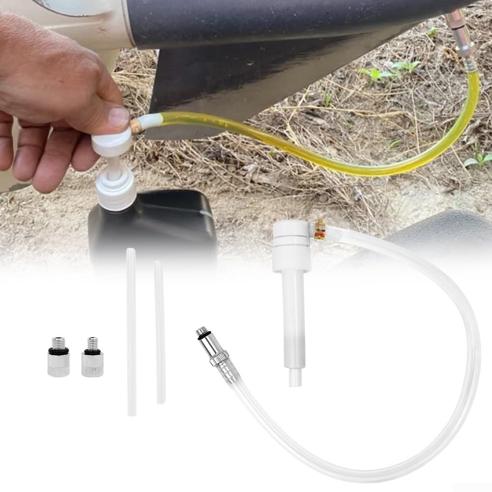 Eawfgtuw Kit pompa olio ingranaggi motore fuoribordo marino inferiore con adattatore girevole in metallo da 3/8", raccordi da 8 mm e 10 mm, 2 tubi di aspirazione per bottiglie standard da quart, 8 CC