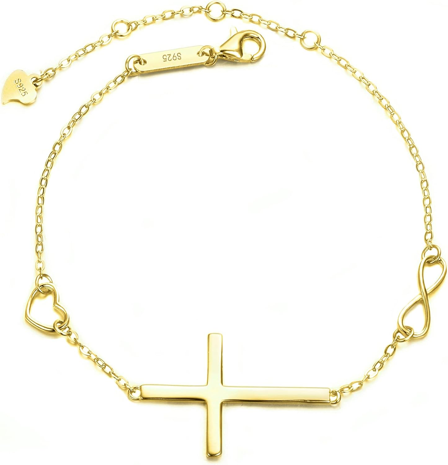EVER FAITH Cross Bracelet 925 Sterling Silver Religious Classic Heart Infinity Charm Bracelets Adjustable Chain Birthday/Mothers Day/Valentines/Christmas Jewelry Gift for Women