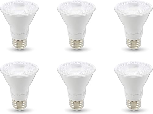 Tienda Basics Bombilla LED PAR20, equivalente a 50 vatios, 7 W de eficiencia energética, base estándar E26, blanco cálido 3000 K, regulable, vida