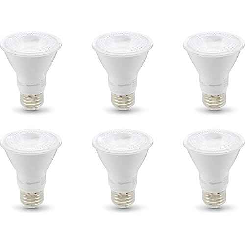 Amazon Basics PAR20 LED Light Bulb, 50 Watt Equivalent, Energy Efficient 7W, E26 Standard Base, Warm White 3000K, Dimmable, 10,000 Hour Lifetime , 6-Pack