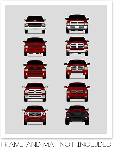 Miniatura 8 de History of Dodge Ram Pickup Truck Generations and Handmade Print of Ram 1500 2500 3500 - Red, 8x10" Satin Print (Unframed) - Gift for Car Enthusiast