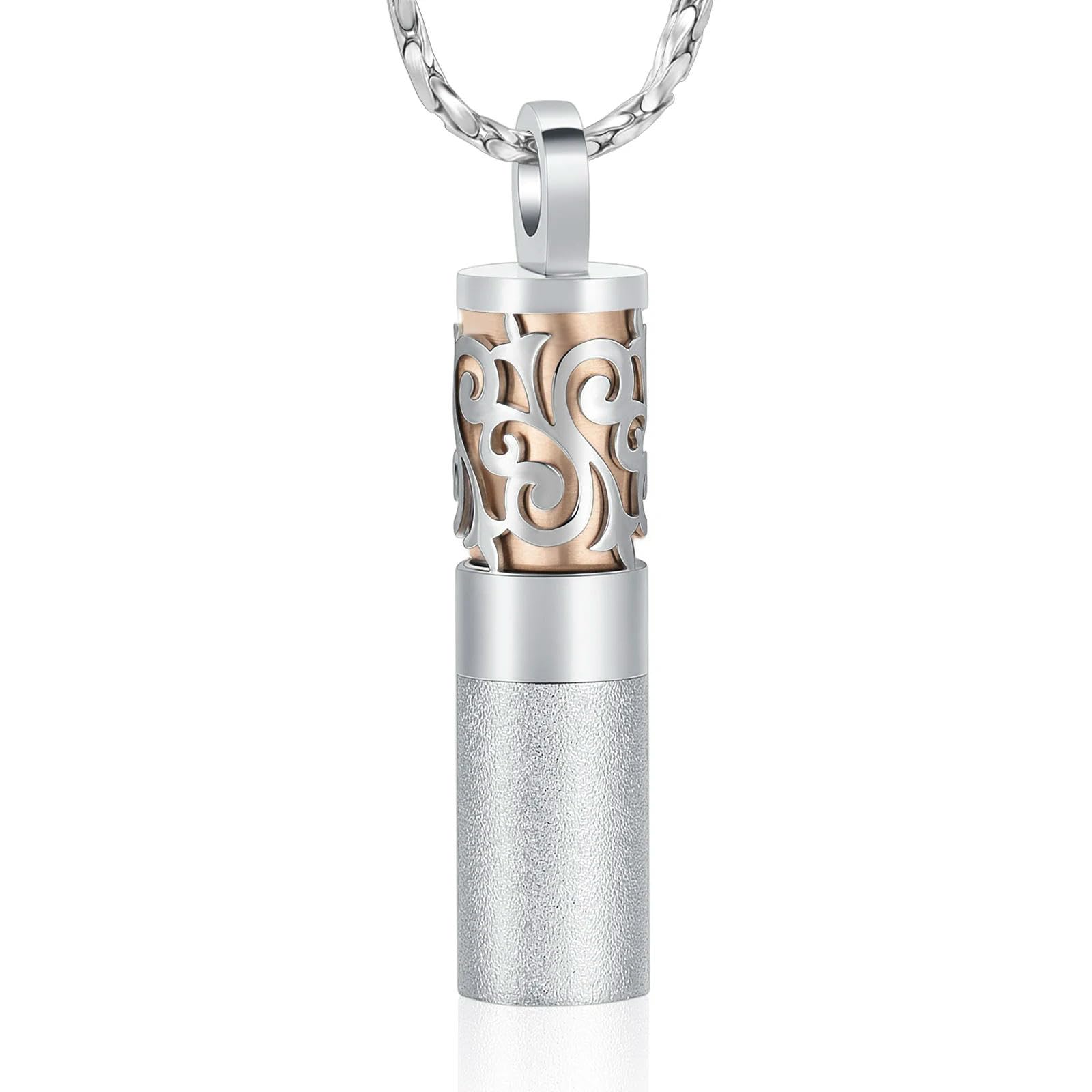 Pendentif commémoratif cylindre en acier inoxydable, souvenir précieux or rose