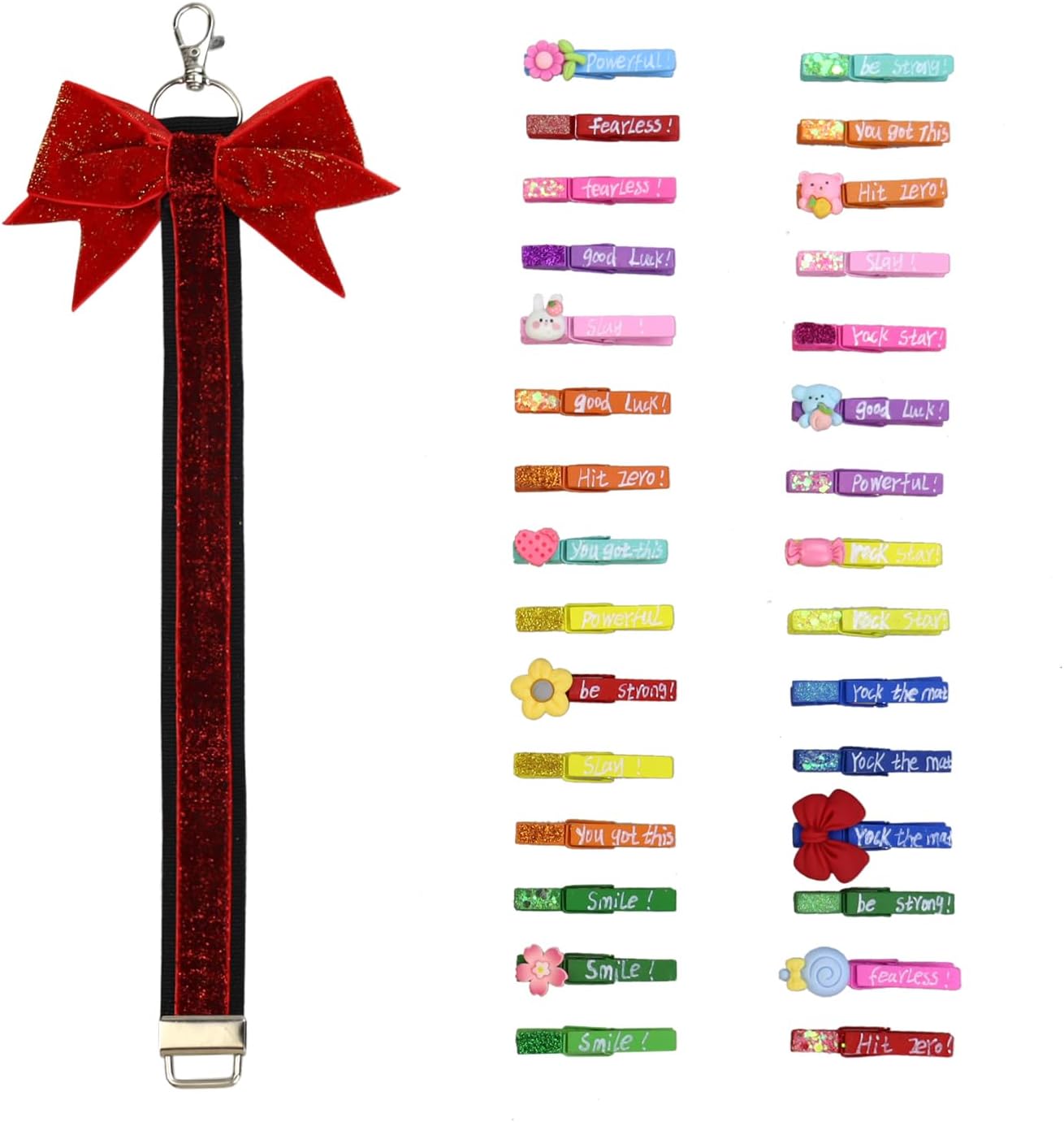 30 Pcs Spirit Clips Cheer Pins with 1 Pc Cheer Pin Me Ribbon Cheerleader Gifts Clothes Pins for Backpacks Team Classroom Cheer Gifts