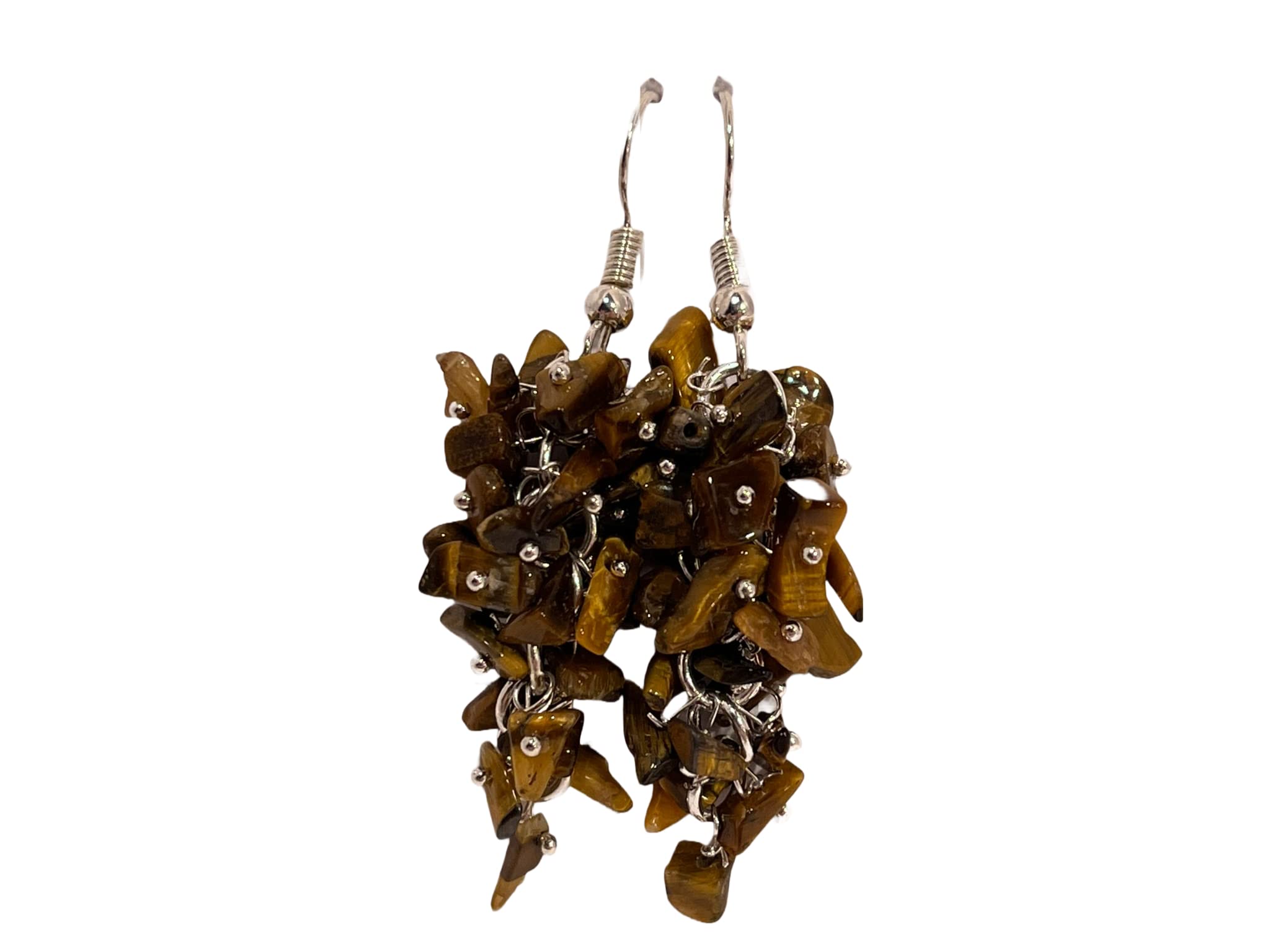 Tiger Eye Chip Bead Grape Cluster Earrings