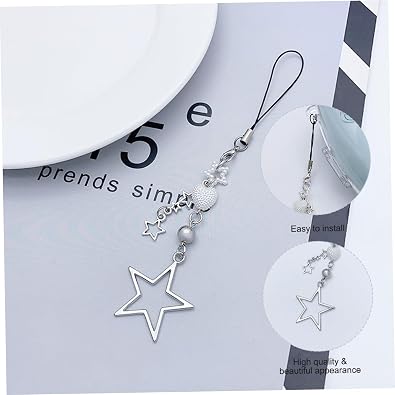 Phone Keychain Cute Y2k Phone Charm Strap Silver Star Lanyard String Bag Charm for Phone Bag Keychain Camera Pendants Decor