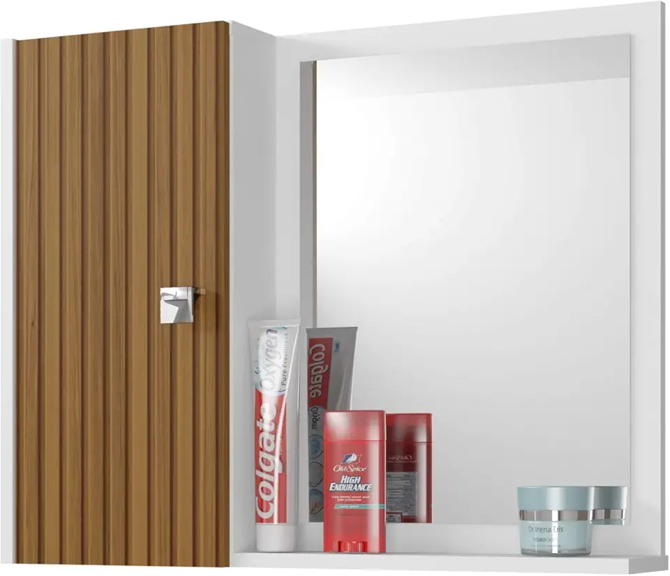 Espelheira Gênova Branco Ripado BECHARA FURNITURE Marrom