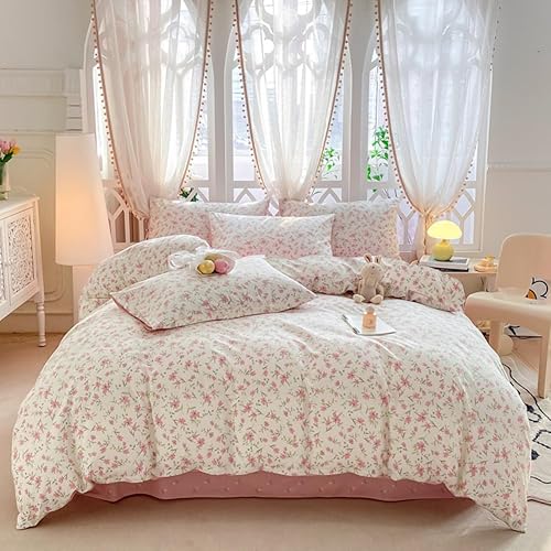 Miniatura 46 de Vm Vougemarket - Juego de edredón con volantes tamaño Twin XL, edredón floral de rosas rojas, juego de cama romántico de microfibra suave, edredón