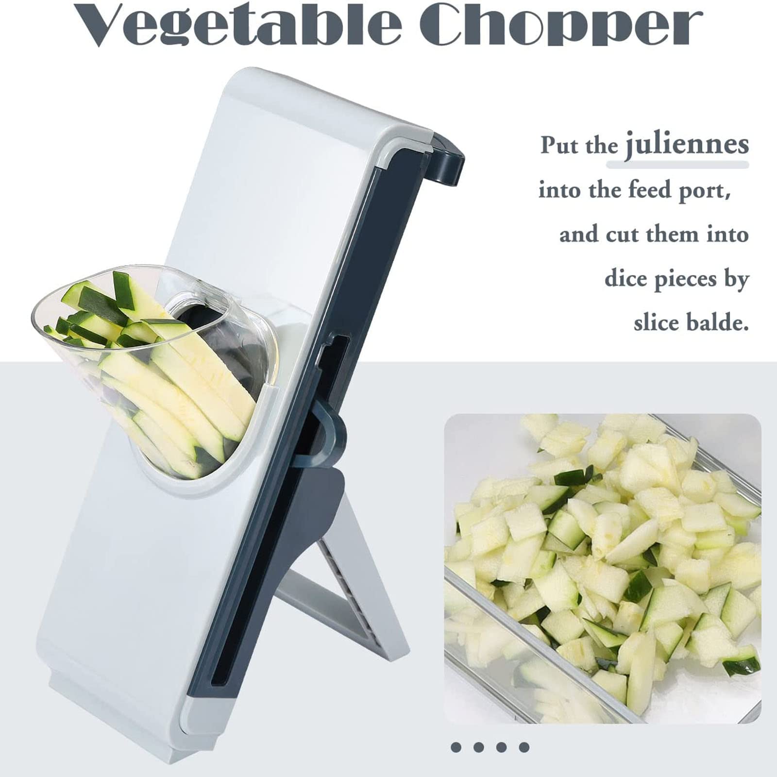 Affettatrice Mandolina Sicura per Cucina, Tritaverdure 4 in 1 Strisce Affettatrici Alimentari Regolabili Julienne Dicer Gadget Verticale per Patate, Cipolle, Cetrioli, Carote, Carne, Formaggio,Blu