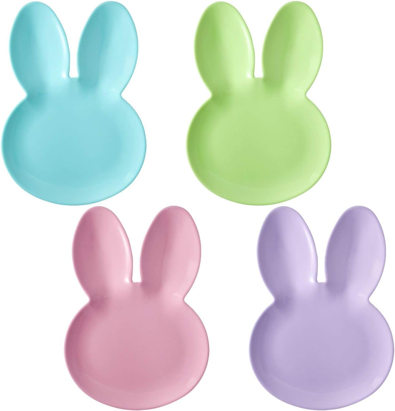 UP Easter Bunny Melamine Plates, Bunny-Shaped Serving Plates Dinner Plates, Durable and BPA-Free, Ideal for Spring and Easter Decorations, Pastel Colors, 10 x 7.25 Inch, Set of 4