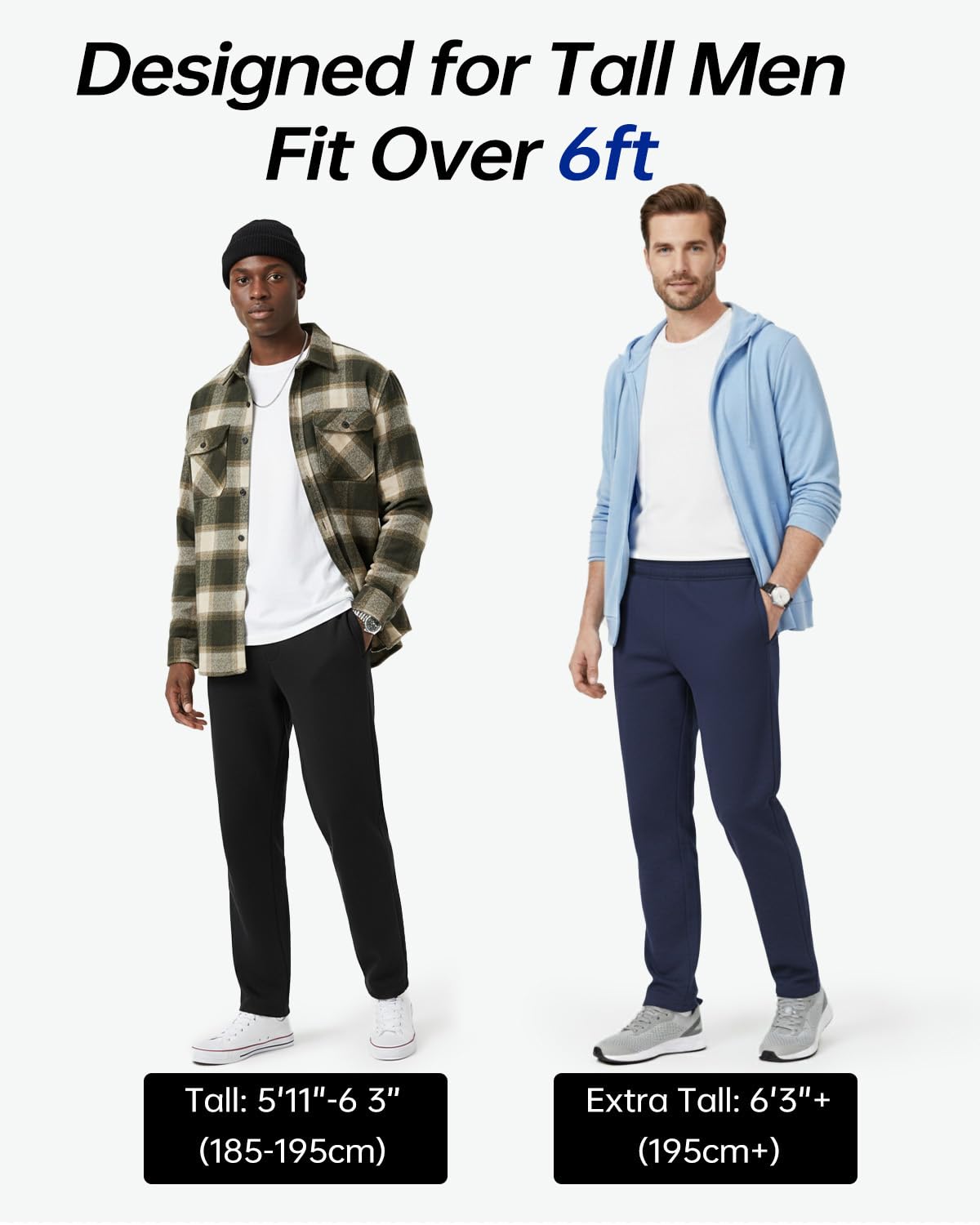 Zylioo Pantalones deportivos extralargos con bolsillos para hombre de más de 6 pies, parte inferior abierta, pantalones deportivos de pierna ancha para hombres altos