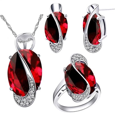 Uloveido White Gold Plated Jewelry Set Rainbow Mystic Topaz Ring Earrings Pendant Necklace T472