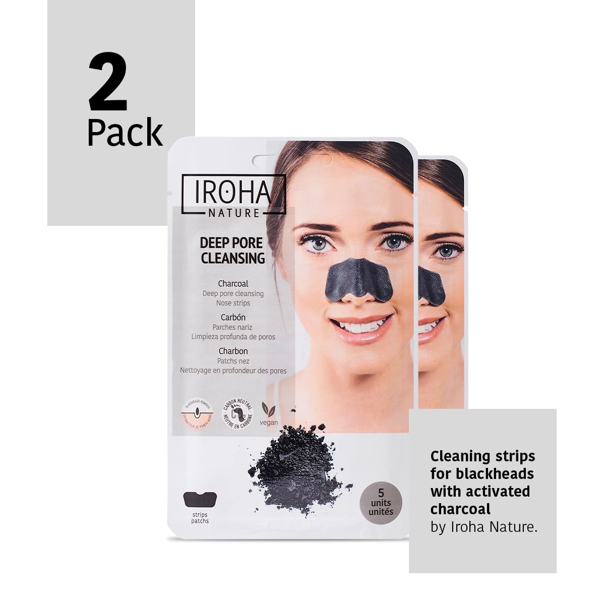 IROHA NATURE, Cleansing strips for blackheads with Activated Charcoal (10 pieces in 2 pouches)