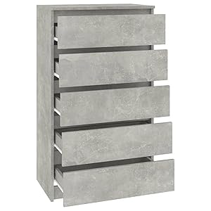 Cajonera 5 Cajones, Mueble Auxiliar para Archivos Encimera de Almacenaje para Estudio Despacho, Cómoda Dormitorio Cajonera de Madera contrachapada Gris hormigón 60x36x103 cm