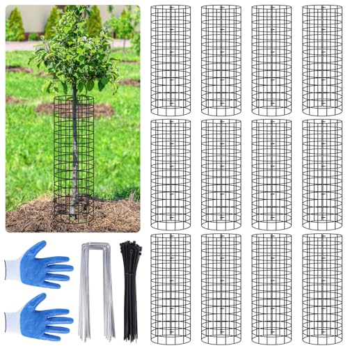 12p Tree Protectors from Deer 16.5 Inches High Pre-Curved Metal Mesh Tree Trunk Protector Stackable Vertically or Horizontally Tree Tubes Wrap for Saplings and Fruit Garden