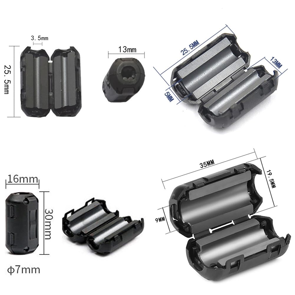 Anillo de Ferrita Clip, Núcleo de Ferrita Supresor de Ruido, 8 Piezas, Negro