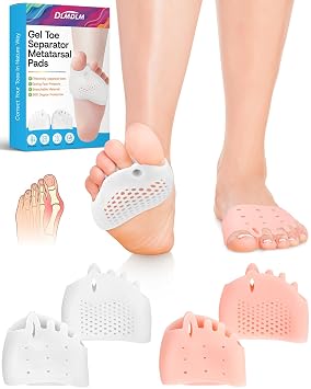 2 Pairs Silicone Toe Separators for Women and Men, Metatarsal Bunion Corrector Cushion for Foot Pain Relief, Soft and Breathable Toe Spacers 1*White+1*Skin