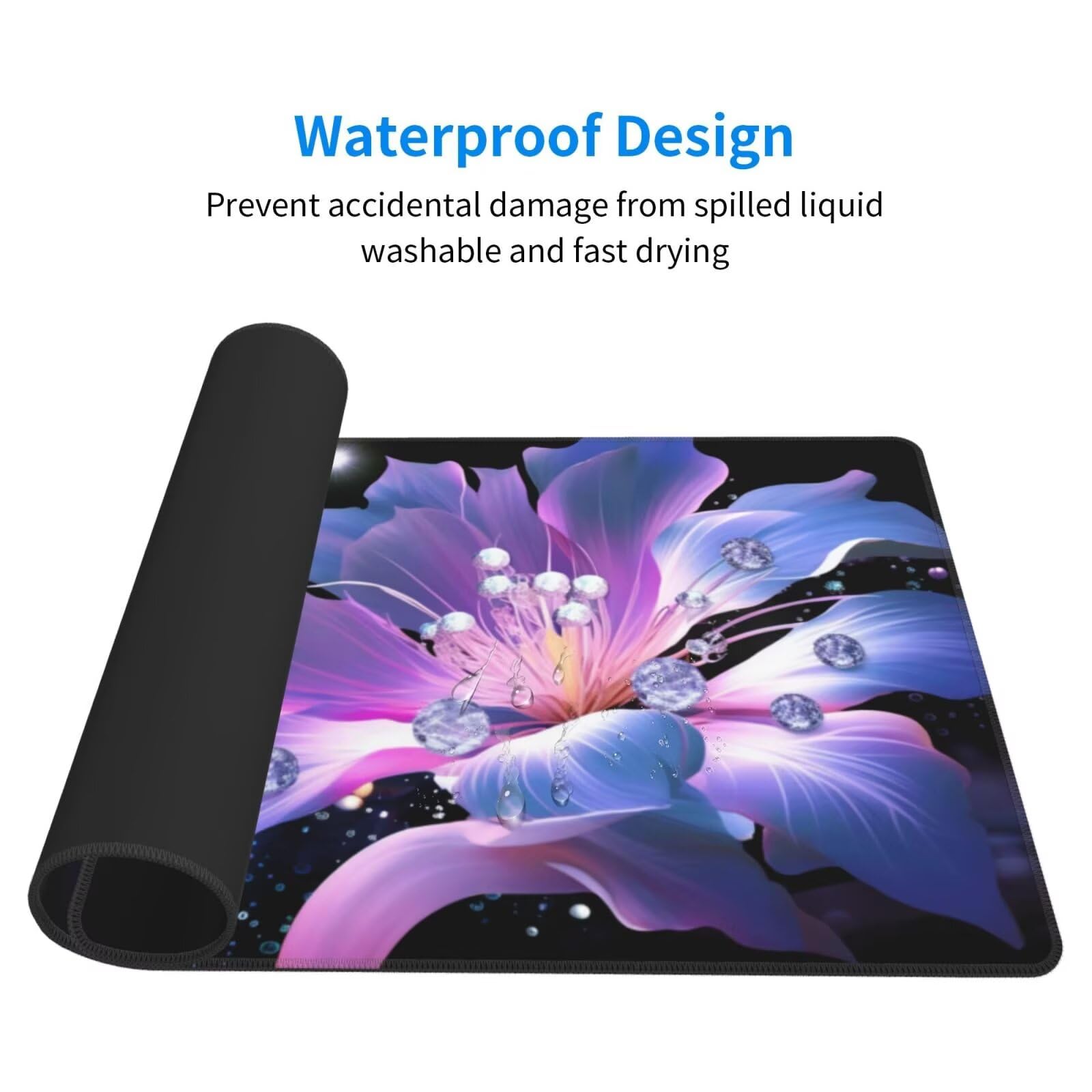 Alfombrilla de Ratón Gaming Grande XXL 1200x500x4mm con Bordes Cosidos, Tela Micro Tejido, Base de Goma Antideslizante y Mouse Pad, para Teclado Escritorio, PC, Oficina Cuentas de Flores Moradas Y6650