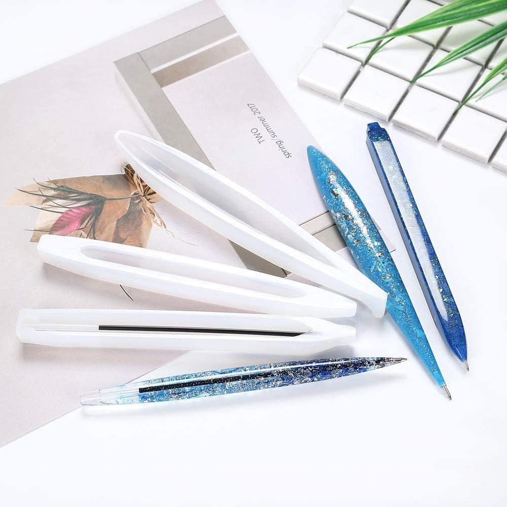 3Pcs DIY Ballpoint Pen Resin Casting Molds, Refills Holder Epoxy Resin Molds with 30Pcs Refills, 3 Colors Pen Silicone Molds for Epoxy Resin Jewelry Making DIY Decoration Crafts
