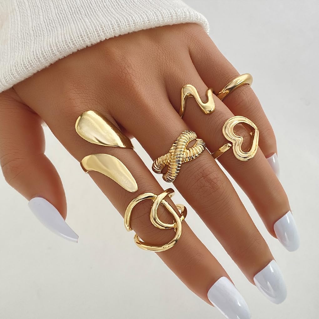 Chunky Dome Knuckle Rings Set for Women Statement Stackable Open Finger Rings Adjustable Thick Liquid Heart Thumb Ring Jewelry Accessories - Image 3