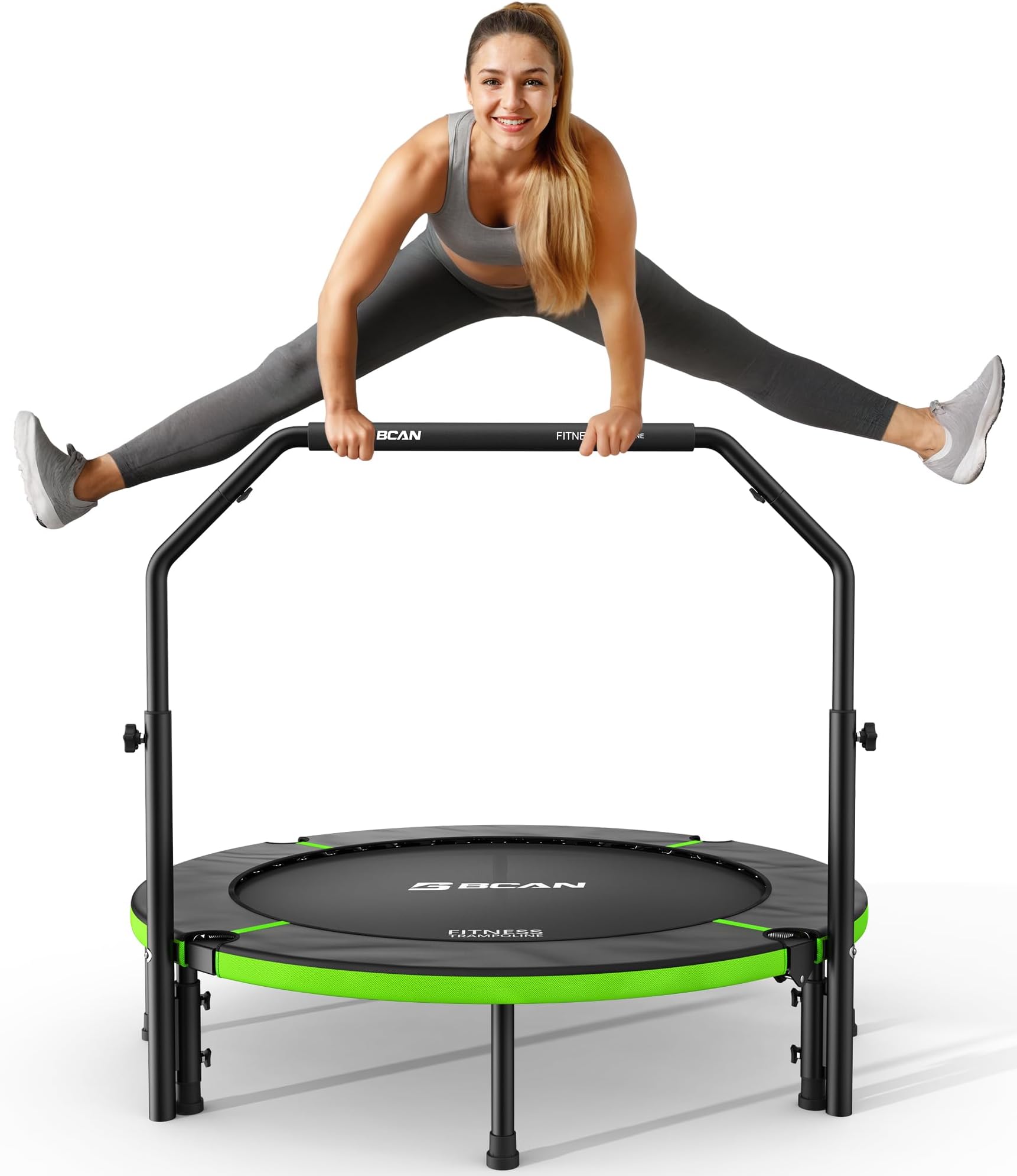 BCAN 40"/48" Foldable Mini Trampoline, Rebounder Trampoline for Adults, U/T Adjustable Foam Handle, Exercise Rebounder for Adults Indoor/Garden Workout, Max Load 330lbs/440lbs-2025