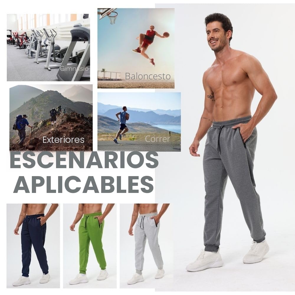 Paquete de 3 pantalones deportivos para hombre con bolsillos con cremallera