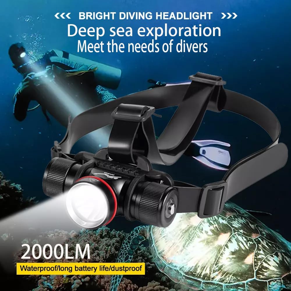 Dive Light,Scuba Diving Headlamp，3-in-1 Professional Underwater Headlight Professional IPX8 Waterproof Diving Headlight (DH06)