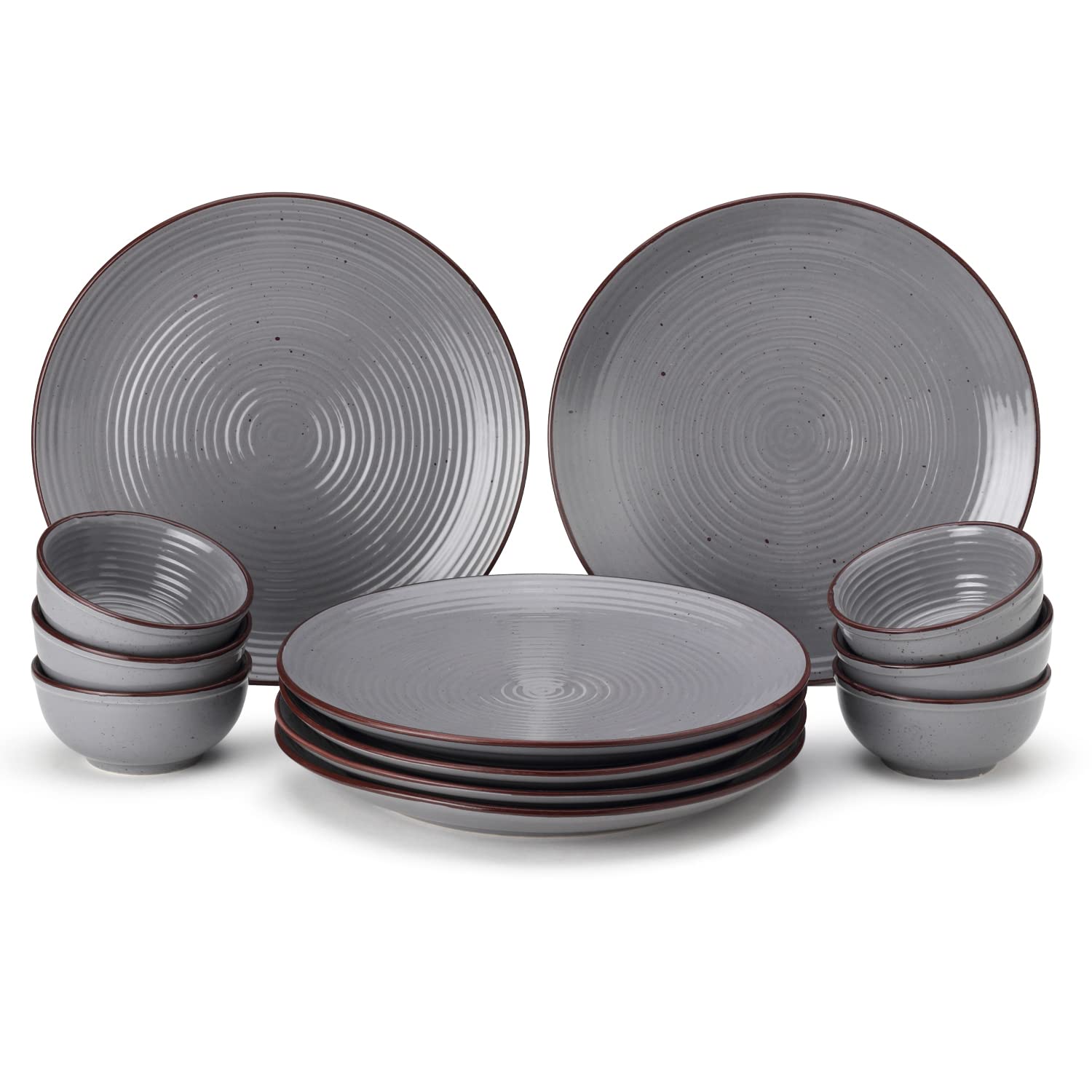 Bodhi House Handcrafted Chip Resistant Porcelain Dinner Set, 12 Pieces Dish Set Serving for 6, Microwave and Dishwasher Safe, Bone-ash Free, Crockery Set for Dining and Gifting, Smoke Grey