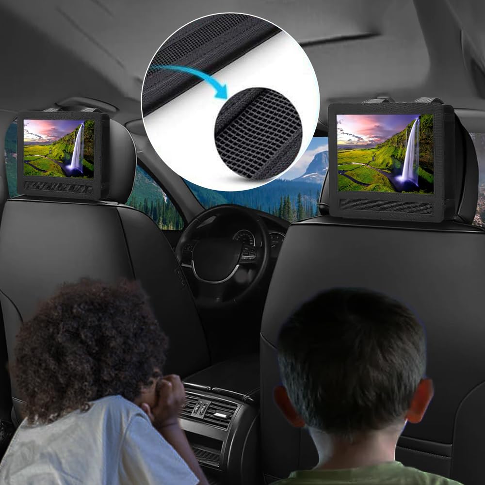 Riloer Sunwan Support de fixation pour appuie-tête de voiture, 3 tailles pour tablette, lecteur DVD, lecteur DVD portable pivotant et rabattable (25,4 cm, noir)
