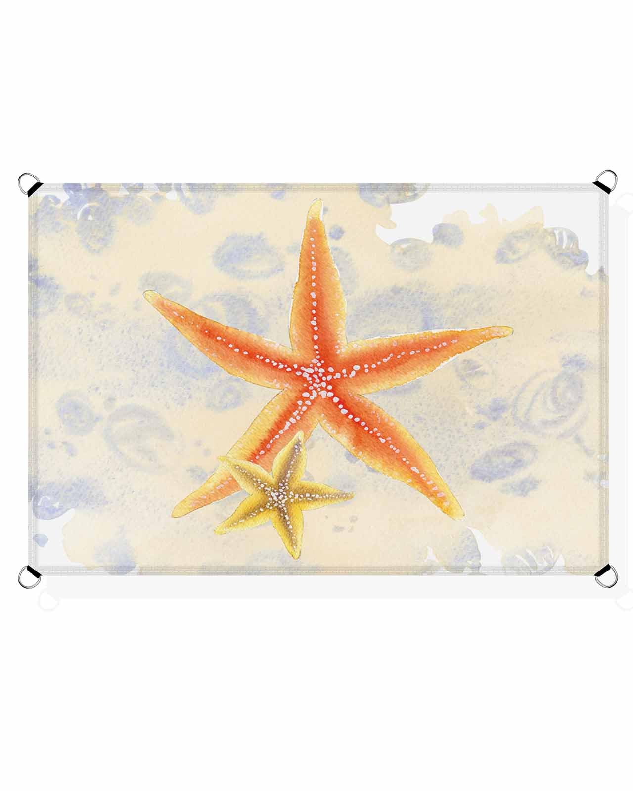 Boanket Sun Shade Sail 12' x 16', Coastal Starfish Sun Blocking Shades Privacy Outdoor Covering, Watercolor Ocean Nautical Summer Beach Shade Cloth for Patio Deck Terrace Garden Lawns Beach Backyard