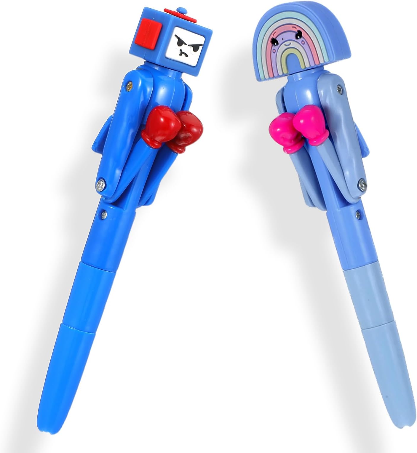 2 PCS Boxing Robot Pen Ballpoint Pens Funny Novelty Pen with Punching Arm and Crisp Button Sound Blue Color Gift for Christmas Birthday School Office Smooth Writing