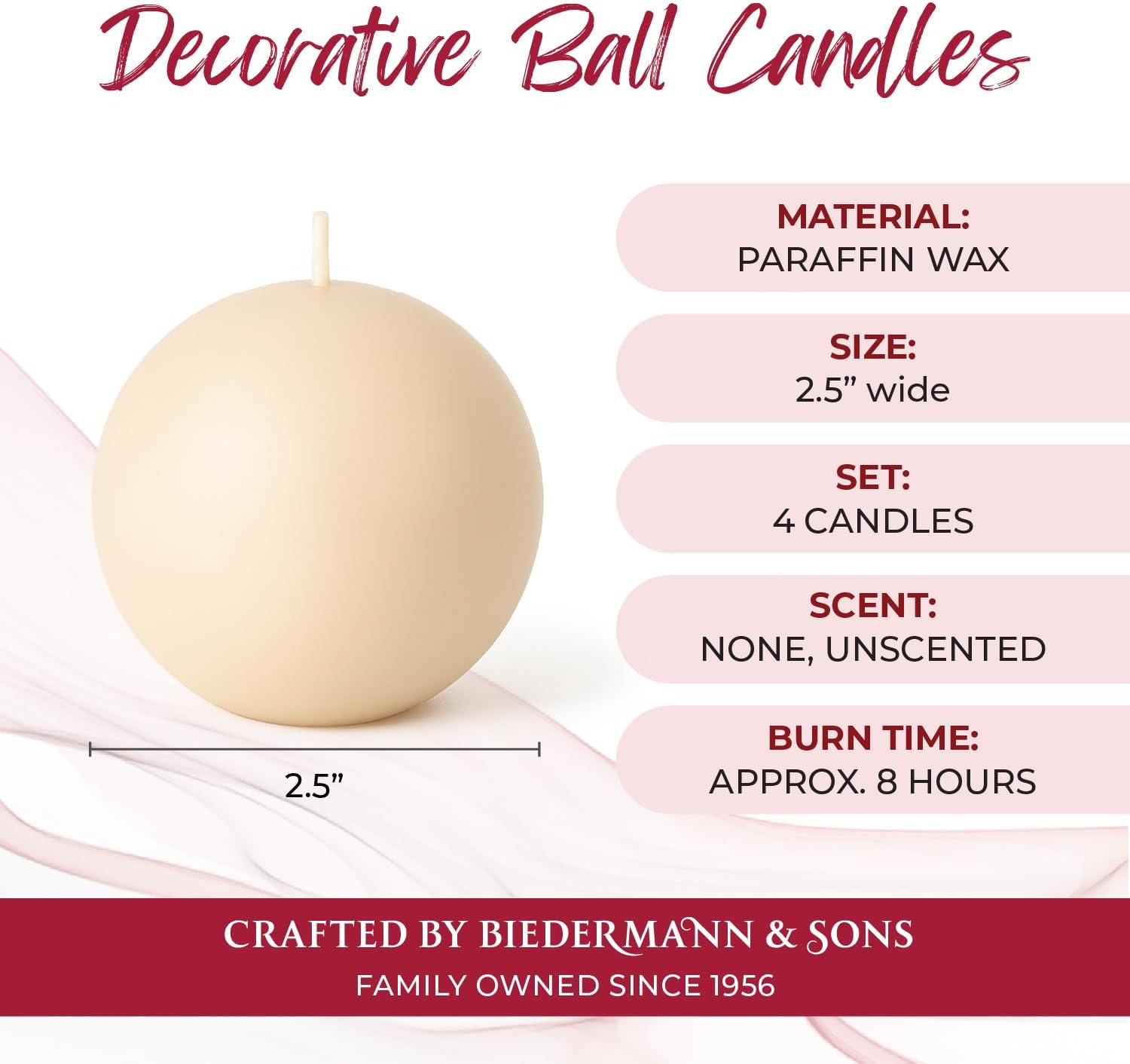 Biedermann & Sons Champagne Round Candles (Set of 4), Unscented Dripless Balls, 2.5" Spheres, 8 Hour Burn, for Centerpieces and Home Decor - Image 4