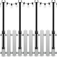 Vista 12 de Paquete de 10 postes de luz de cadena, postes de luz de 10 pies para luces de cadena al aire libre, poste de luz exterior con horquilla, postes