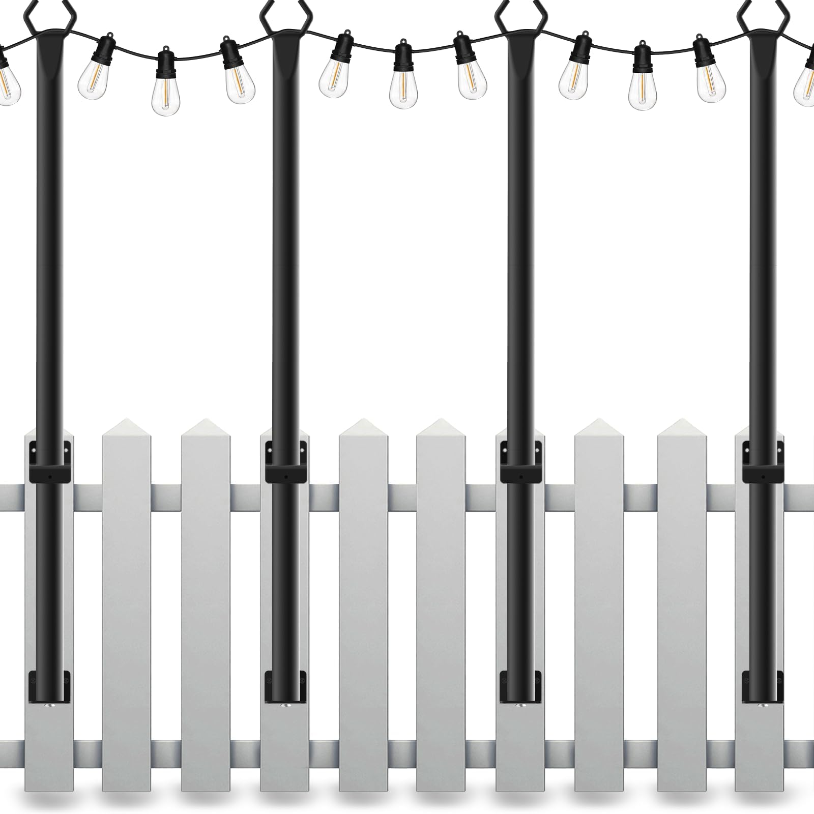 24Pack String Light Poles,5 Ft Light Poles for Outside String Lights,Outdoor Lights Pole with Fork,Metal Poles Stand for Patio Deck Backyard
