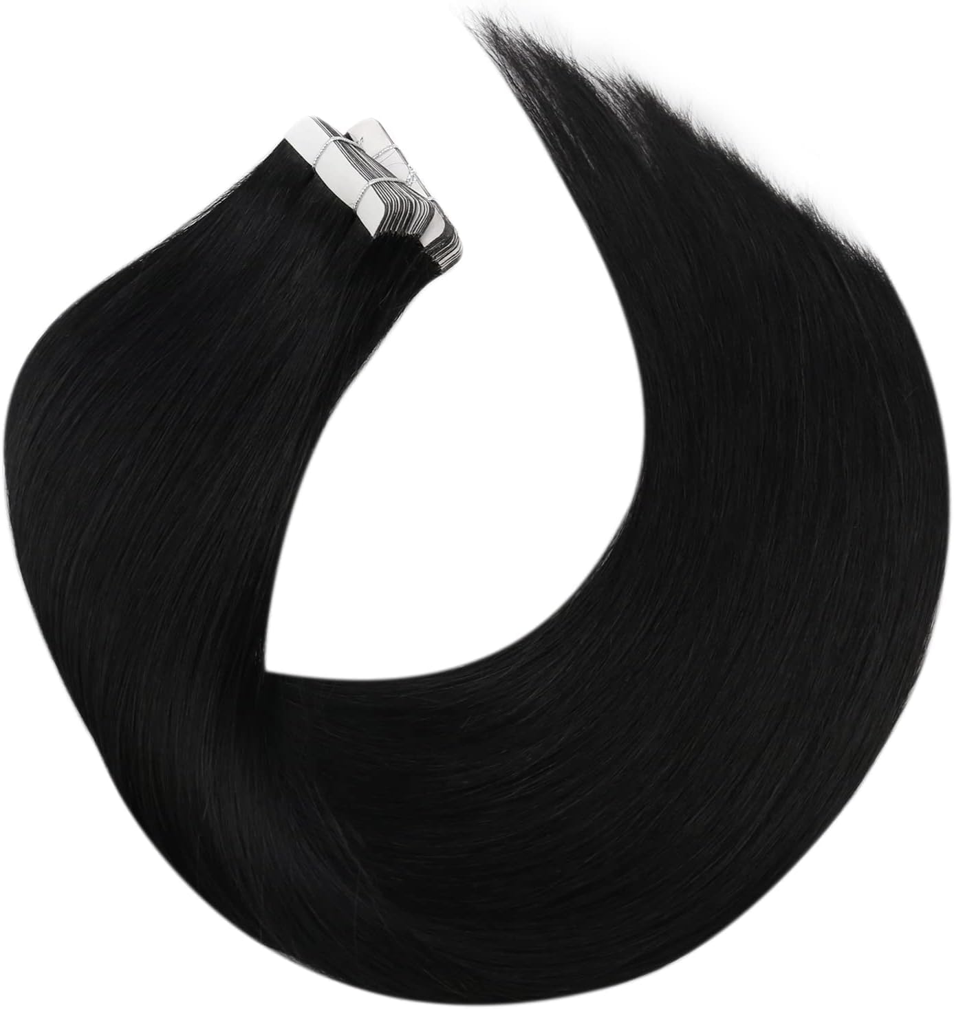 Moresoo Tape Hair Extensions Real Human Hair 18 Inch Jet Black Human Hair Extensions Tape in Black Remy Hair Straight Silky Soft for Women Natural Looking 20pcs/50g #1 — view 8