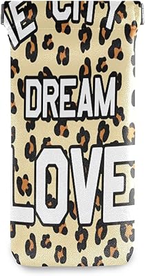 HUSSRITY Eyeglasses Case Leopard Slogan Sunglasses Pouch Soft PU Leather Squeeze Top Eyeglass Holder Portable Glasses Case For Women Men
