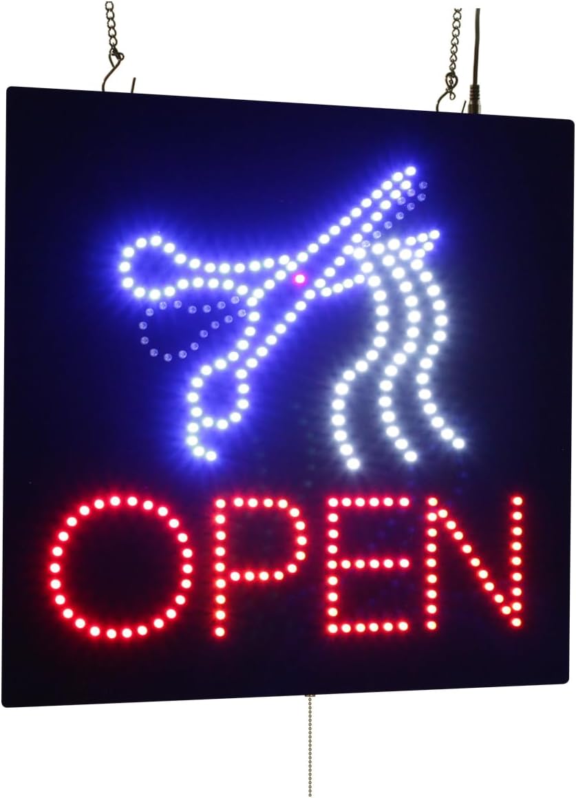 Open Scissors Sign, 16"x16", 40x40cm, TOPKING, LED, Neon, Florescent, Signage, Signboard, Display, Billboard, Screen, Grand Opening, Gift