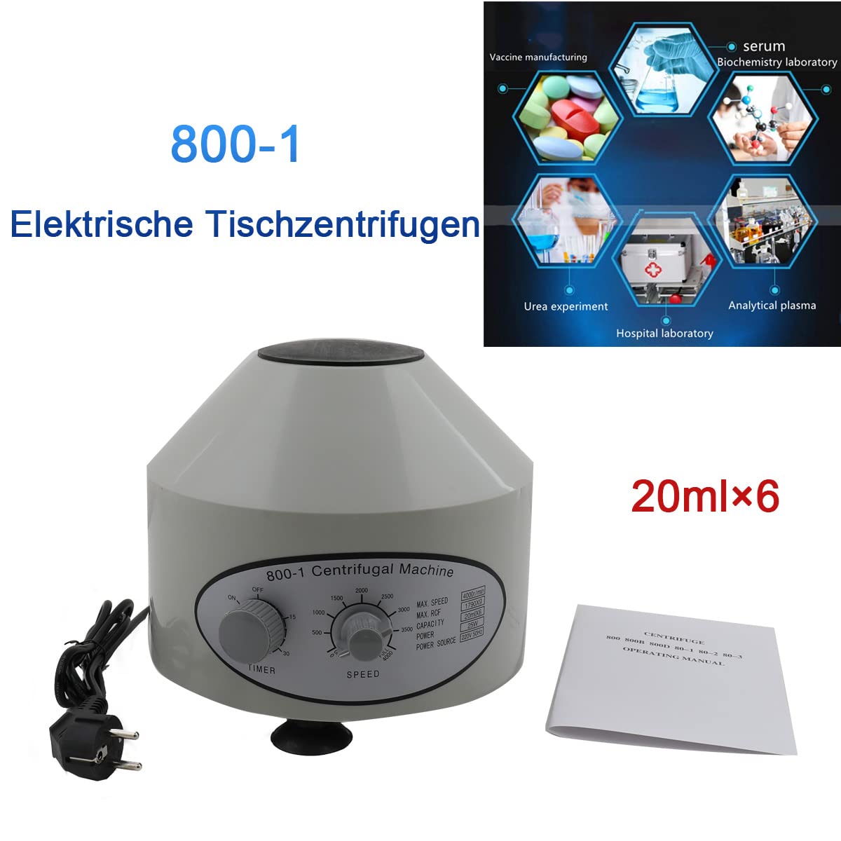 Centrifugadora de mesa para laboratorio 20 ml 6 tubos eléctrica investigación científica