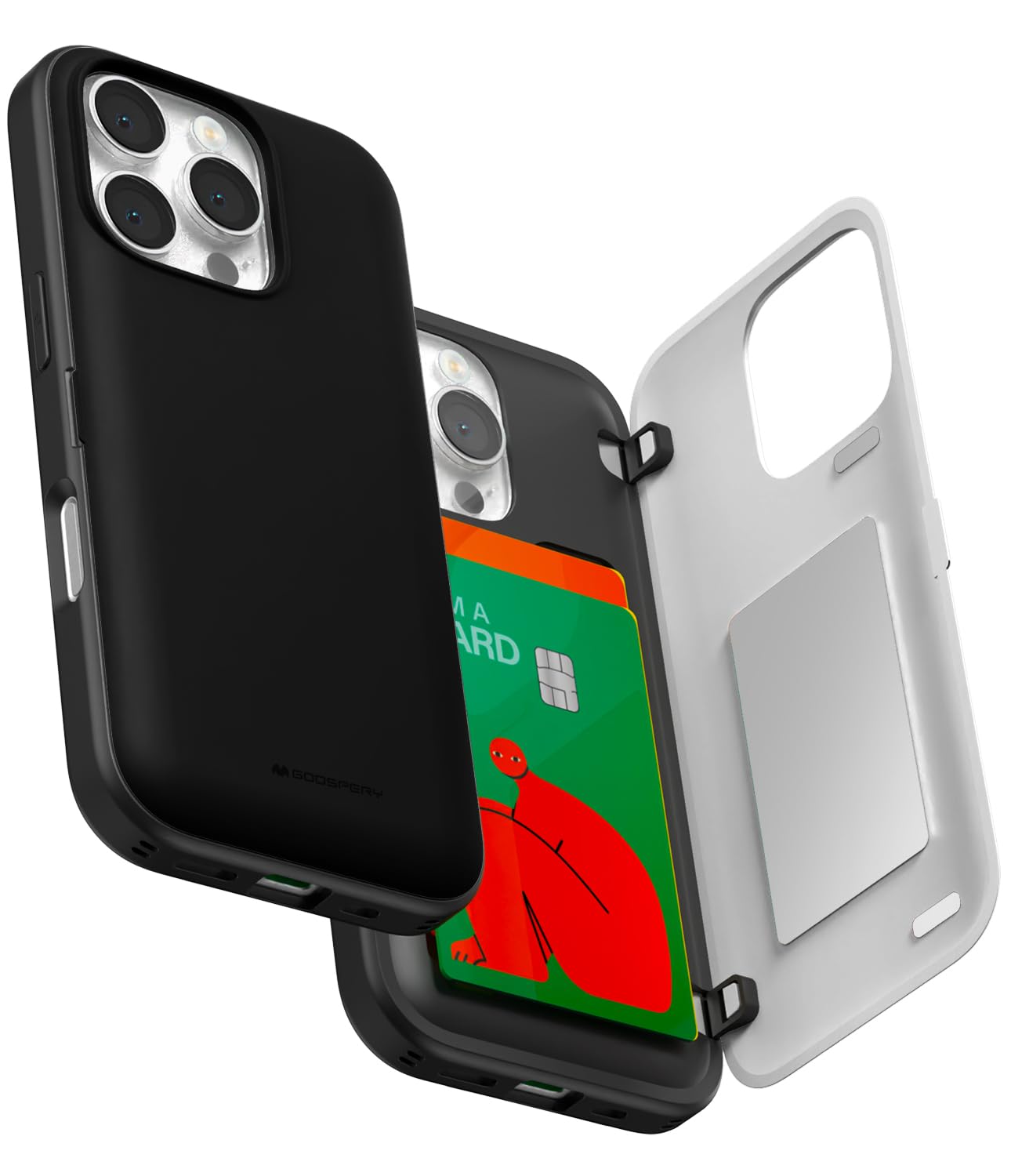 GOOSPERY Magnetic Door Bumper Compatible with iPhone 16 Pro Case, Card Holder Wallet Easy Magnet Auto Closing Protective Dual Layer Sturdy Phone Back