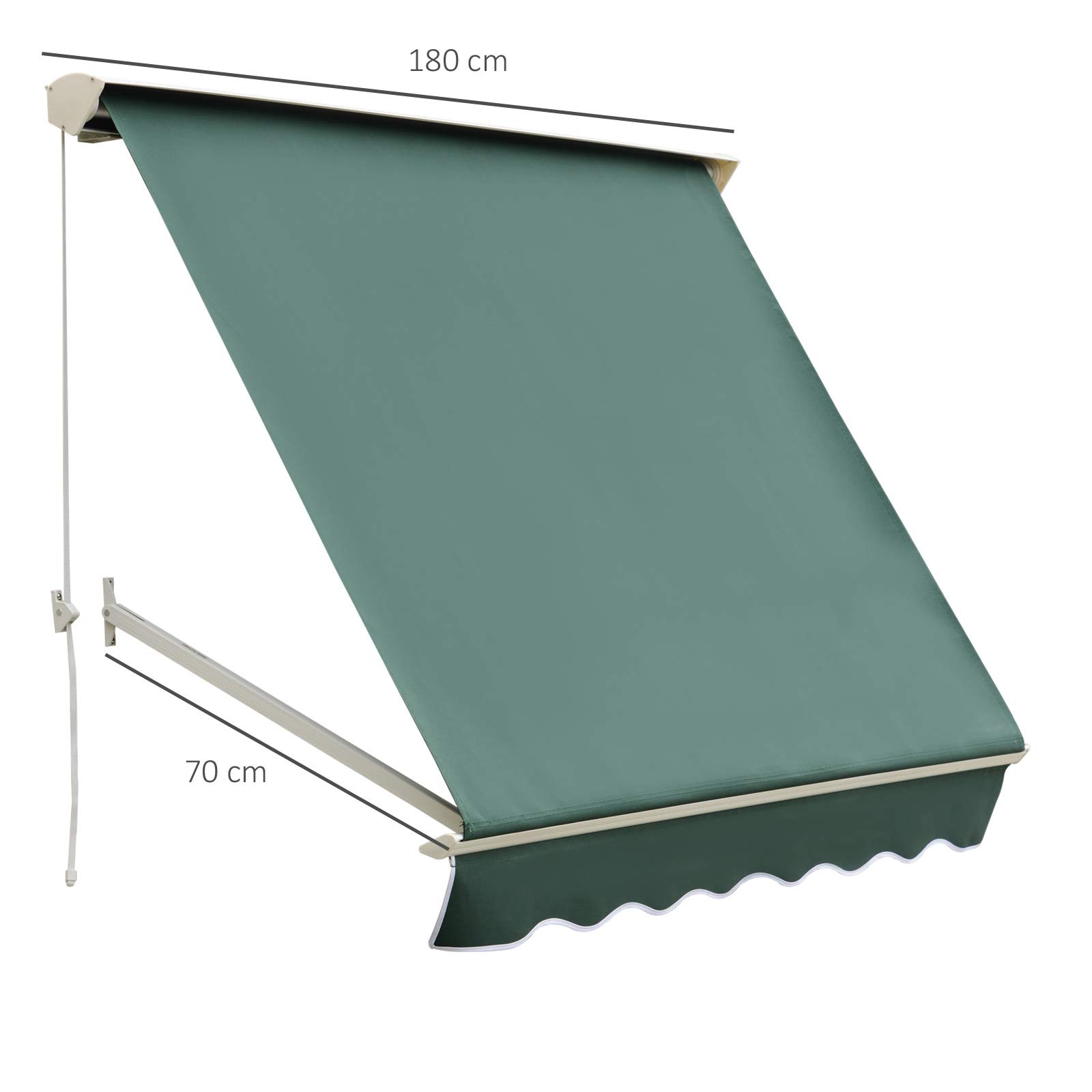Outsunny Toldo Manual de Aluminio Retráctil para Ventanas Exterior Ángulo Ajustable Impermeable Tela de Poliéster 180x70cm Verde